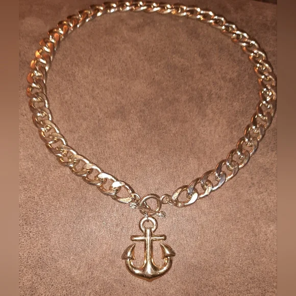 18in anchor goldtone heavy large link necklace with toggle clasp - Picture 2 of 14